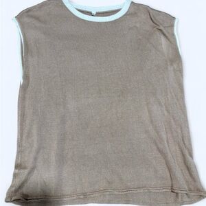 Sleeveless Tan Knit Top with White Trim